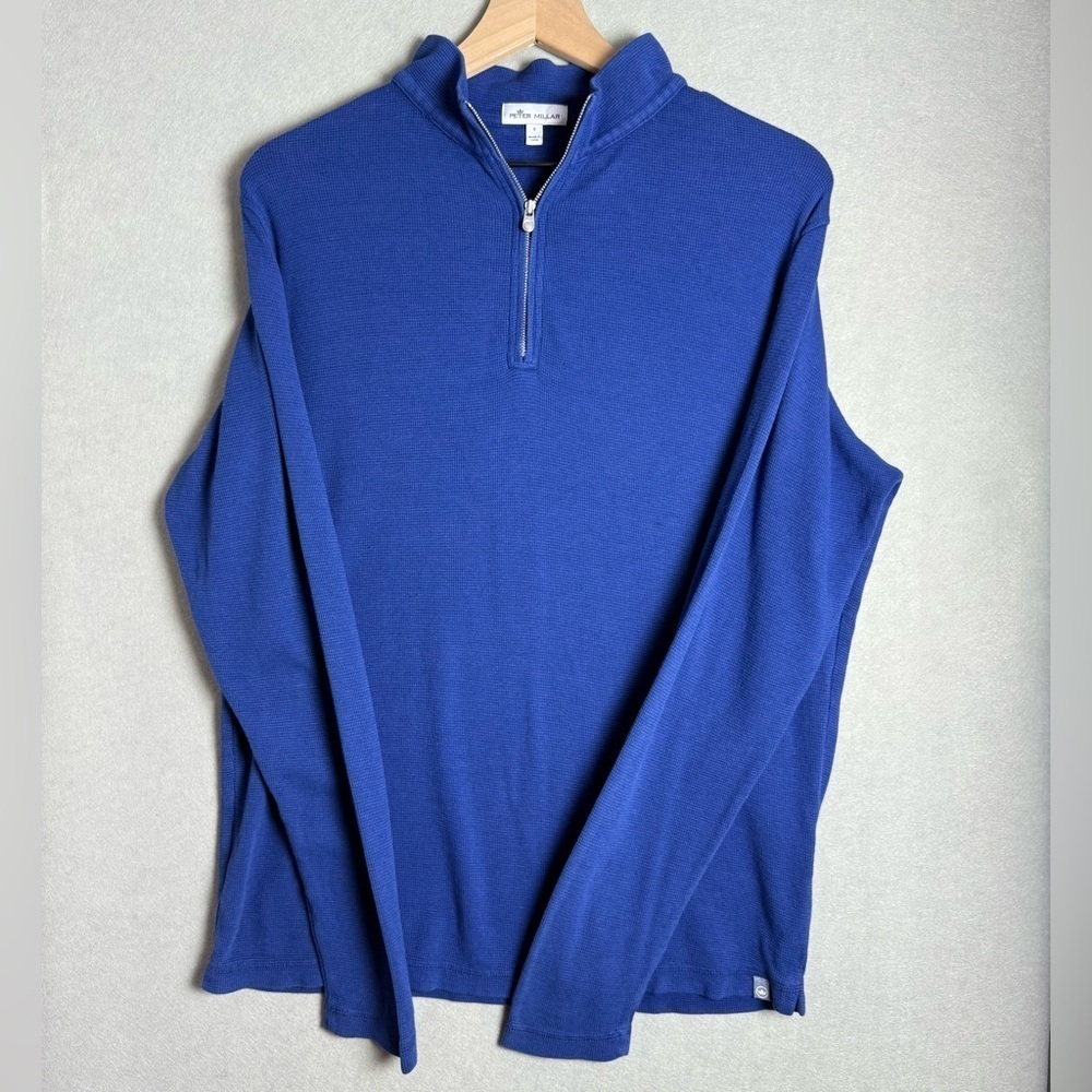 Peter Millar Navy Sunwashed Waffle Knit Quarter-Zip Pullover Soft Long Sleeve S